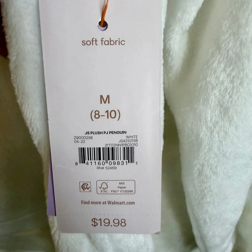 Joyspun Kids NWT Plush Penguin Pajama Top White Girls Sz M 8-10 Soft Loungewear
